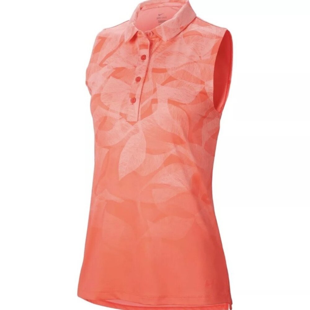Nike Coral Sleeveless Polo Top with Subtle Leaf Print